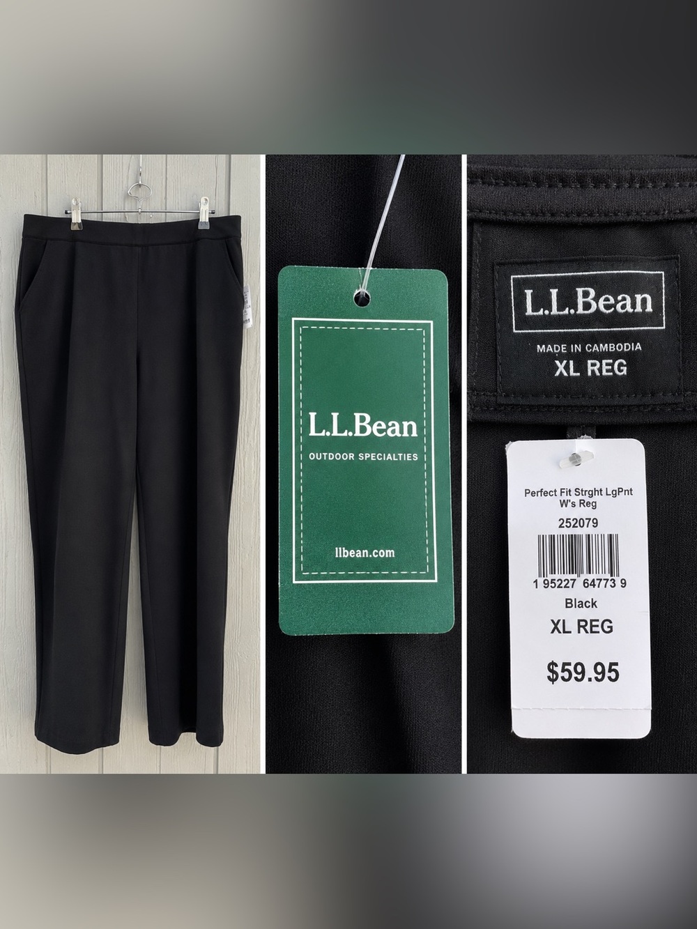 L.L. Bean Women's Perfect Fit Pants, Straight-Leg Black Size XL NWT